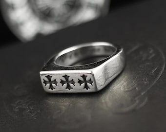 CH In box 925 Silver Vintage classic Flat Cross Flowers Ring Unisex jewelry Gothic design punk birthday party Gift
