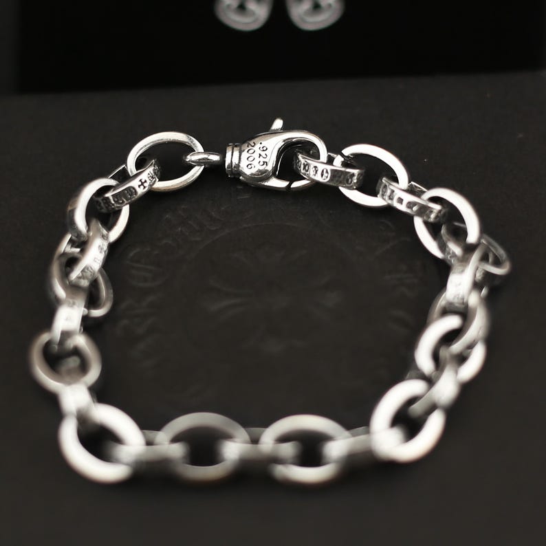 CH in Box 925 Silver Vintage Classic Letter Alphabet Chain Bracelet ...