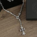 CH In box 925 Silver Vintage classic Cross Pendant Necklace Gothic design Unisex jewelry Cross Flowers chain punk birthday party Gift 23 In
