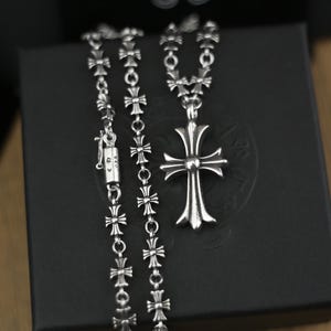 CH En caja 925 Plata Vintage clásico Cruz colgante collar diseño gótico joyería unisex Cruz flores cadena punk fiesta regalo 23 pulgadas