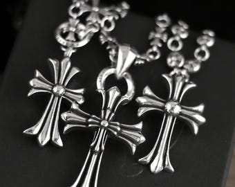 CH In box 925 Silver Vintage classic Cross Pendant Necklace Gothic design Unisex jewelry Cross Flowers chain punk birthday party Gift 23 In