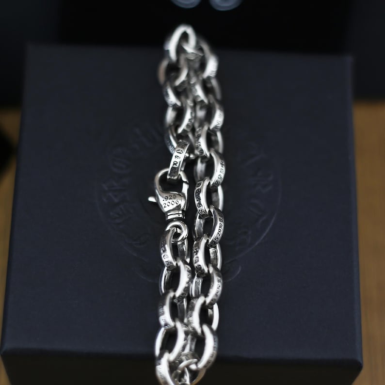 CH in Box 925 Silver Vintage Classic Letter Alphabet Chain Bracelet ...