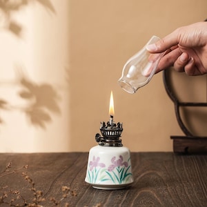 Purple Iris Ceramic Oil Lamp, Aromatherapy Essential Oil Burner