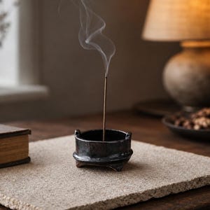 Black Volcano Incense Burner, Ceramic Lava Flow Holder, Sculptural Palo Santo Decor, Unique Gift for Him
