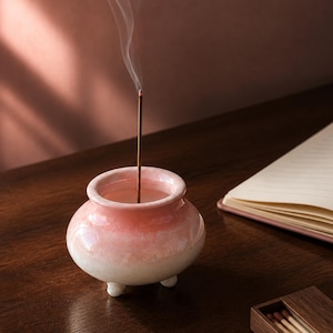 Handmade Gradient Pink Crystal Glaze Ceramic Incense Burner, Floral Gradient Glaze Aroma Holder,  Aroma Burner, Home Spa Decor, Gift for Her