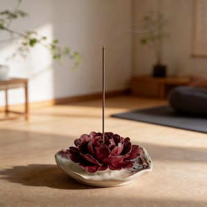 Handmade Ceramic Red Peony Incense Holder | Porcelain Flower Burner | Aesthetic Room Decor | Unique Floral Gift for Her, Tea Pet