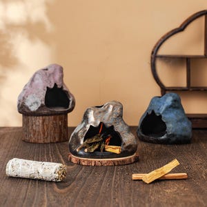 Quemador de incienso de cerámica artesanal Wabi Sabi, soporte para incienso en varillas y conos, decoración zen para el hogar y regalo para la meditación