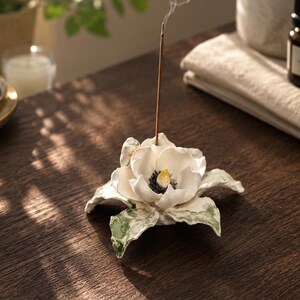 Cherry Blossom Incense Holder, Handmade Ceramic Flower Burner, Sakura Home Decor, Essential Oil Diffuser, Meditation Gift