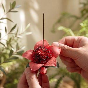 Hand Sculpted Coral Ceramic Flower Incense Holder, Oil Diffuser