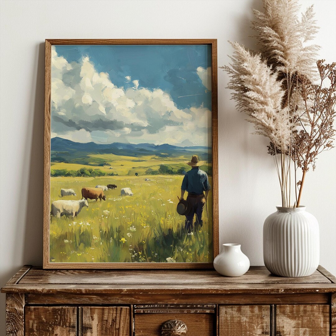 Rural Farm Landscape Digital Art Print – Peaceful Countryside Scene ...