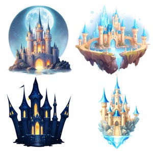 Châteaux de fées - 10 images clipart au format png zippées