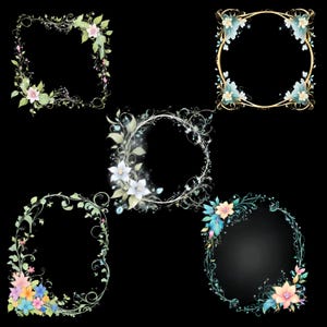 Eine Reihe von Blumenrahmen für Ihre Kreativität - 5 PNG Cliparts