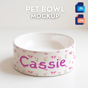 Mockup de Plato para Mascotas de Cerámica: Cuenco Personalizado para Perros y Gatos PSD (Descarga Digital)