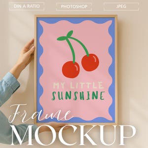 Mockup de Marco Boho: Madera Natural, Póster A4/A3 con Sombras (Descarga Digital)