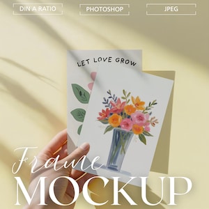 Two Postcards Mockup PSD, Postcard Mockup with Person, A4 A3 Vertical Card Mock up, Natural Light Interior Scene, Smart Object Photoshop