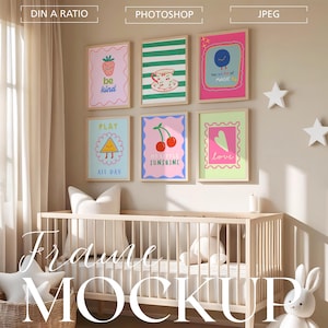 Set aus 6 Rahmen-Mockups für Babyzimmer: Boho Dekoration (JPEG, PSD, PNG)
