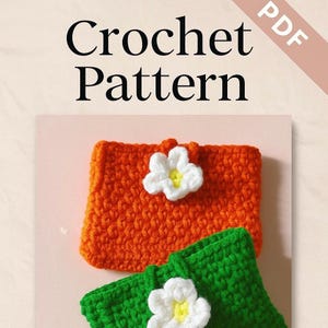 Op de afbeelding: Een oranje en groen haakpatroon met witte bloemaccenten. De tekst "Crochet Pattern" wordt bovenaan de afbeelding weergegeven. Een PDF-watermerk staat in de rechterbovenhoek.