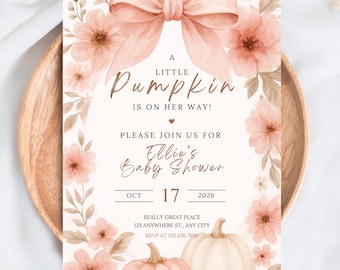 Little Pumpkin baby shower invitation, Little Pumpkin invitation, Autumn Baby Shower Invitation, Pumpkin Invitation for Canva