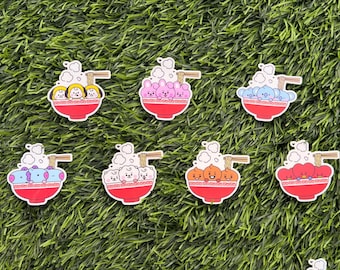 Kpop Ramen-themed Sticker Pack | BT21 Inspired Characters | 7pcs Die Cut Vinyl Waterproof Stickers