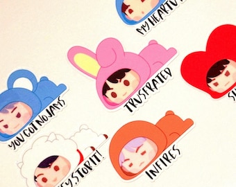 Bangtan Inspired Chibi Stickers | Kpop Onesie Die Cut Decals (Waterproof)
