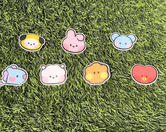 Kpop Minini Head Sticker Pack | BT21 Inspired Characters | 7pcs Die Cut Vinyl Waterproof Stickers