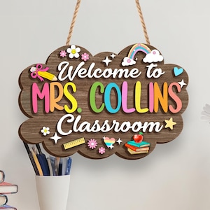 Personalized 3D Teacher Sign Apple Name Classroom Door Sign Welcome Decor Back To School Gift Teacher Appreciation Gift For Her Wood