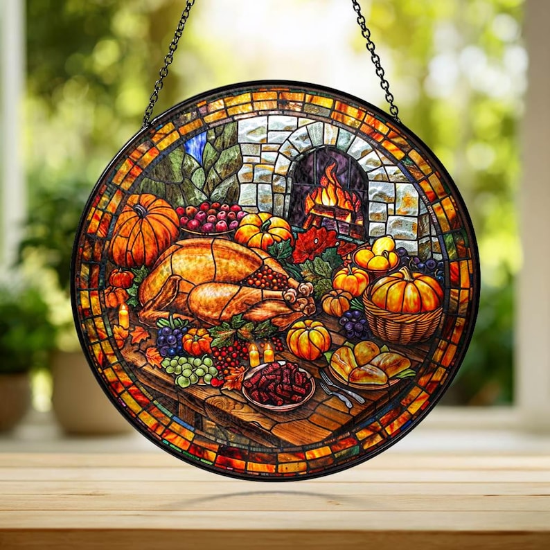 Thanksgiving Turkey Suncatcher: Stained Glass Window Art - Grandma Gift ...