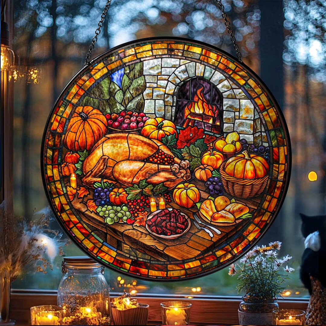 Turkey Window Thanksgiving Turkey Suncatcher: Stained Glass Window Art - Grandma Gift ...