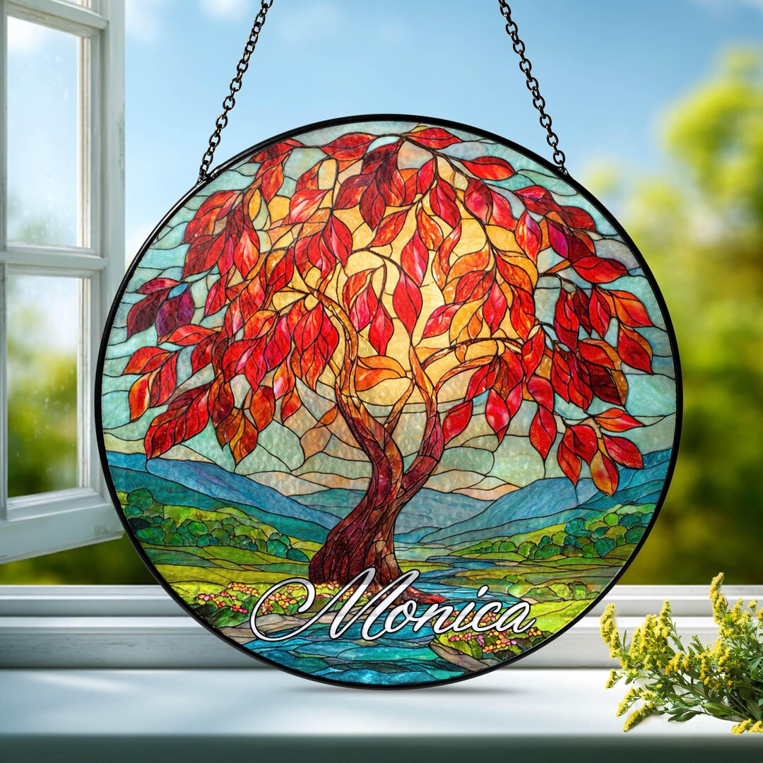 Ruby Red Stained Glass Tree of Life Suncatcher: July Birthstone Gift - Etsy