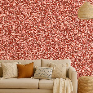 RED BOTANY Seamless Textile Pattern | Abstract Floral Botanical Print | Half Drop Repeat I Digital Download for Fabric, Textiles, Clothing