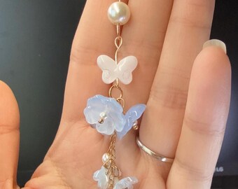 flower car charms crystal heart car charm blue sakura glass flower of the valley rear view mirror accessories car decor car hanger