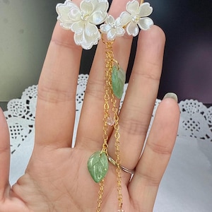 flower boho car charms crystal drop car charm white Sakura flower of the valley rear view mirror accessories car leaf decor car hanger gift