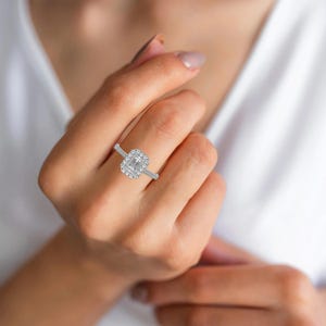 1.43CT Emerald-Cut Lab Grown Diamond Halo Engagement Ring