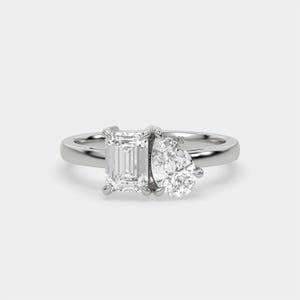 Modern Toi et Moi Emerald and Pear Lab-Grown Diamond Engagement Ring