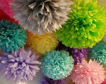 Tissue paper pom poms, Wedding decorations, Baby, Bridal shower, Rehearsal, Party decorations. Hanging pom poms. Hanging flower ball