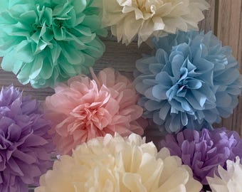 Fiesta Flower Tissue Pom Poms, Spring Party Decorations, 5 Inch Diameter