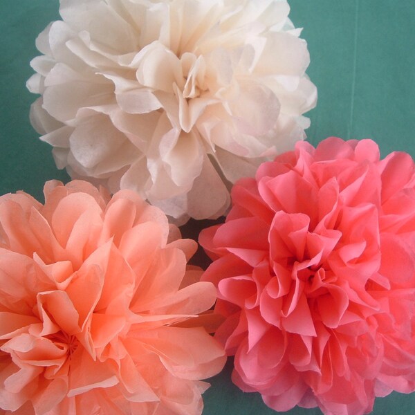 Tissue paper pom poms, Wedding decorations, Baby shower, Wedding anniversary, Bridal party, Party decorations. Set of 10