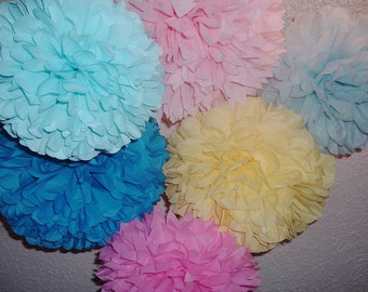 12 Tissue paper pom poms, Wedding decorations, Baby shower, Wedding anniversary, Bridal party, Party decorations.