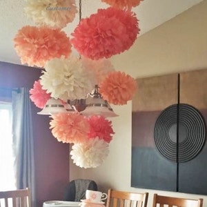 20 Best DIY Ceiling Decorations ideas  tissue pom poms, tissue paper pom  poms, chic bedroom design