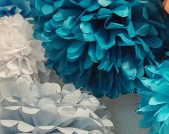 10 Tissue paper poms, Pom Pom, Paper pom, Hanging flowers, Wedding decorations, Baby shower, Bridal party, Party decorations.