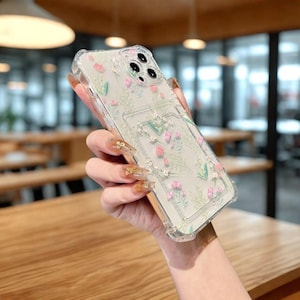 Wildblumen klare Handyhülle mit Kartensteckplatz für iPhone 15 Pro Max, Floral Cover für iPhone 14 13 12 11 Pro Max, XR XS X 8 7 Plus, Beste Geschenke