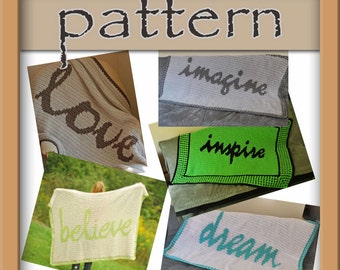 PATTERN PACK - 5 Afghans - love, believe, inspire, imagine, dream - Instant Download