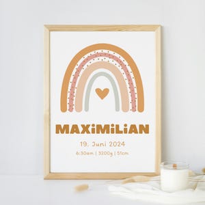 Geburtsposter personalisierbar | Canva Vorlage | Digitaler Babyprint mit Namen, Datum, Gewicht | Regenbogen Design | Geschenk zur Geburt