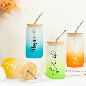 Personalized Bridesmaids Gift, Custom Name Glass Tumbler, Bridal Party Gift, Glass Coffee Mug, Custom Gifts for Bride, Bridesmaid Proposal