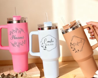 Personalized 40oz Stanley Tumbler, Custom  Engraved Tumblers with Name, Birthday Gifts for Mom, Wedding Gift, Bridesmaid Gift