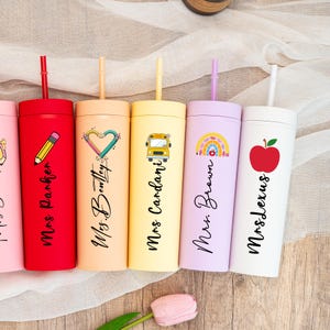 Personalized Teacher Tumbler with Name – Custom 16oz Skinny Tumbler with Straw – Teacher Appreciation Gift – Back to School Teacher Gift
