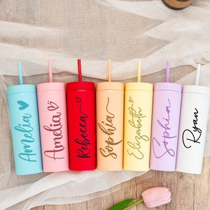 Personalized Tumbler with Lid and Straw, Custom Bridesmaid Proposal Gifts