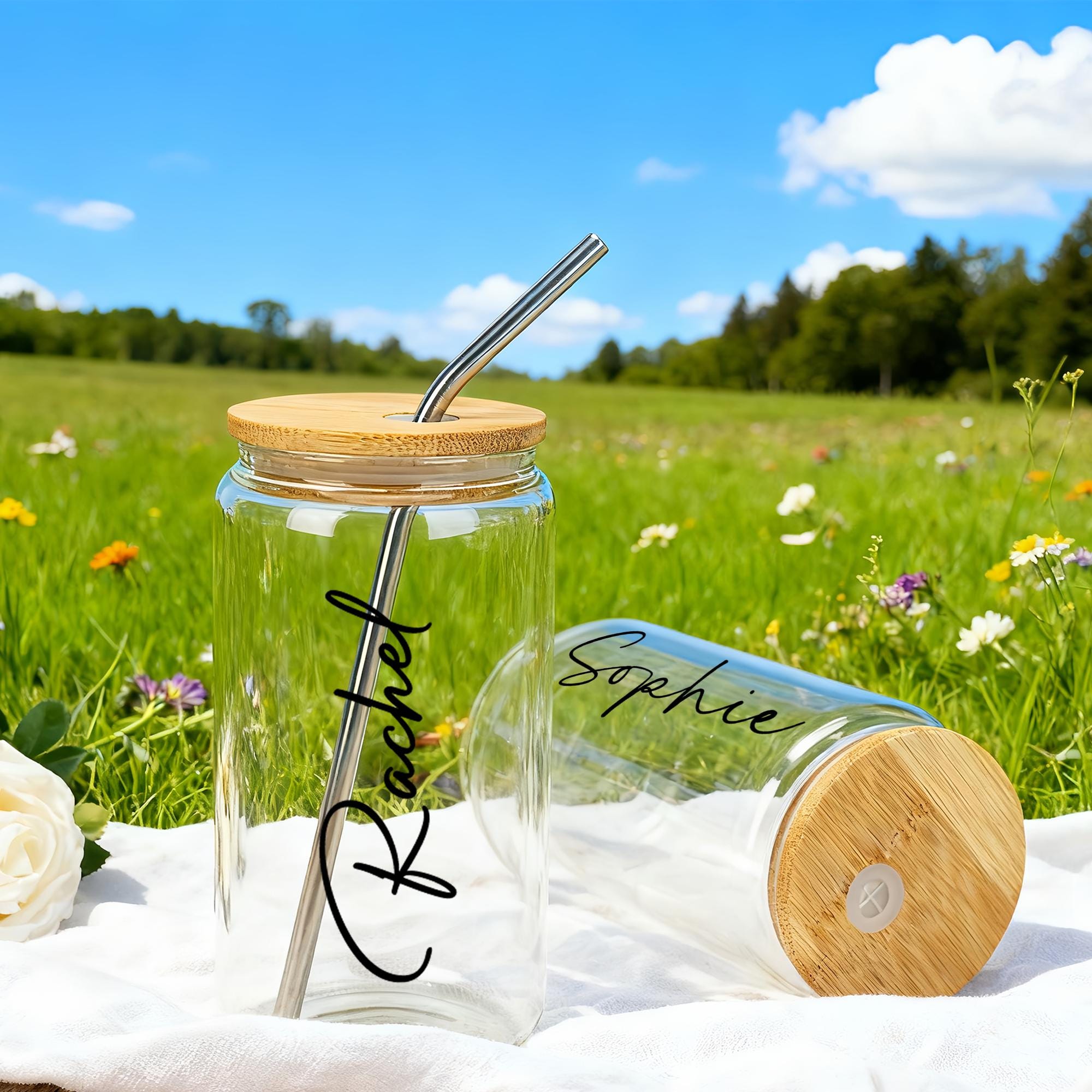 Personalized Iced Coffee Cup, Custom Glass Cup With Lid and Straw ...