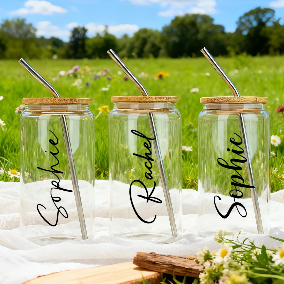 Personalized Iced Coffee Cup, Custom Glass Cup With Lid and Straw ...