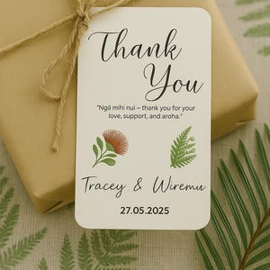 Editable NZ Wedding Thank You Tag | Pōhutukawa & Fern | 2x3.5” Digital Download